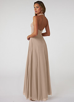 Azazie Tessie Bridesmaid Dresses Taupe A-Line V-Neck Pleated Chiffon Dress image2