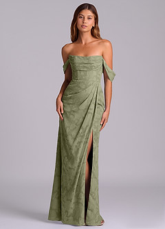 Azazie Johana Robes de demoiselle d'honneur Robe Sirène Convertible en Blumen-Burnout Épaule décolletée Pistache image1