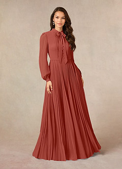 Azazie Adellah 신부의 어머니 드레스 A라인 주름진 쉬폰 플로어 길이 드레스 image1