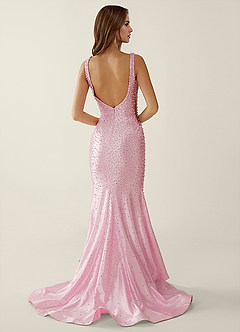 Roxana Powder Pink V-neck Hot Rhinestones Corset Prom Dress image2
