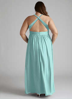 Azazie Ashia Bridesmaid Dresses Aqua A-Line Pleated Chiffon Dress image11