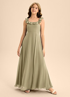 Azazie Callie Junior Moss Green A-Line Ruched Chiffon Dress image5