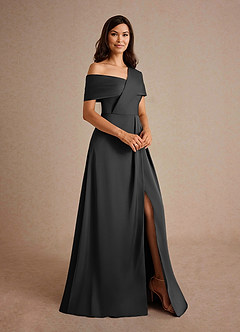 Azazie Milton At-home Try On Dresses Black A-Line Pleated Stretch Satin Dress image6
