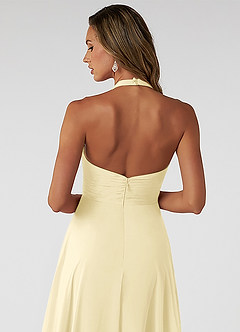 Azazie Tessie Bridesmaid Dresses Lemon Sorbet A-Line V-Neck Pleated Chiffon Dress image4