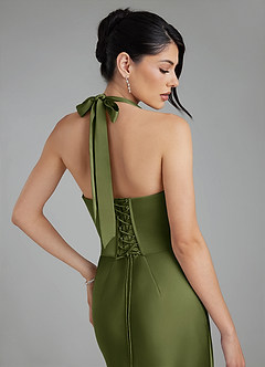 Azazie Torrance Bridesmaid Dresses Olive Mermaid Corset Stretch Satin Dress image2