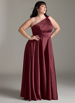 Azazie Charlize Robes de demoiselle d'honneur Robe Trapèze en Satin extensible Asymétrique Merlot image12