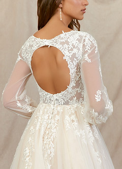 Azazie Anadia Vestidos de novia Vestido de Blanco Diamante Champán de Tul de Corte en A con Cuello en V image4