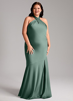 Azazie Lorena Brautjungfernkleider Meerjungfrau-Linie Plissee Stretch-Satin Kleid Eukalyptus image9