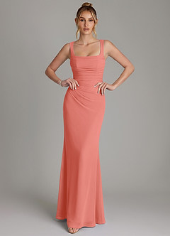Azazie Agustina Bridesmaid Dresses Salmon Pink Mermaid Corset Chiffon Dress image3