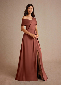 Azazie Milton Abiti per la Madre della Sposa Abito A-Line in Raso Elasticizzato Plissettato Auburn image6