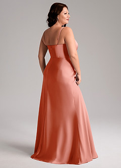 Azazie Lidia Robes de demoiselle d'honneur Robe Sirène en Satin extensible Fente Latérale Corail image13