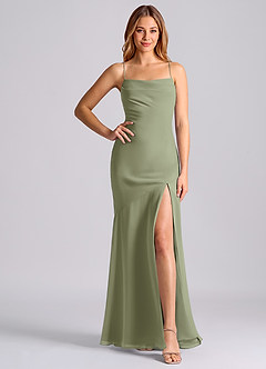 Azazie Grata Brudtärnklänningar Klä av Sjöjungfru i Chiffong Plisserad Pistasch image6