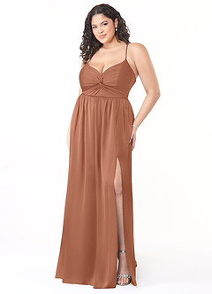 Azazie Raya Vestidos de damas de honor Vestido de Bronceador de Satén Elástico de Corte en A con Cuello en V Plisado image9