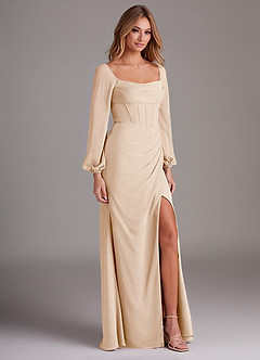 Azazie Charissa Bridesmaid Dresses White Alabaster Sheath Long Sleeve Chiffon Dress image5