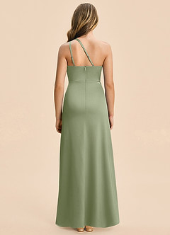 Azazie Kayden Junior Pistachio Sheath Ruched Stretch Satin Dress image2