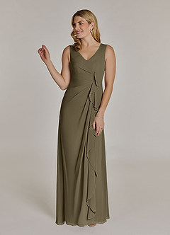 Azazie Manuella vestidos de madre de la novia Vestido de Verde Sauce de Gasa de Corte En A con Cuello en V plisado image4