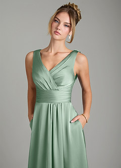 Azazie Karina Robes de demoiselle d'honneur Robe Trapèze en Satin extensible Plissée Agave image7