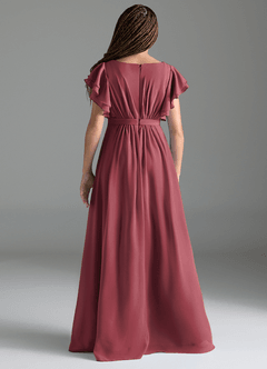 Azazie Daphne Junior Merlot A-Line Pleated Chiffon Dress image2