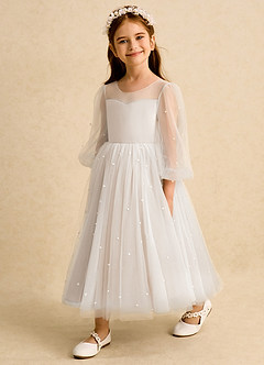 Azazie Trudy Blumenmädchenkleider Ballkleid Herzausschnitt Tüll Kleid Alabaster Weiß image4