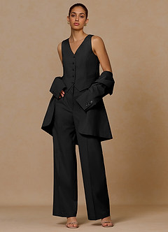 front Margaret Black Cotton Linen Blend 3-Piece Suit