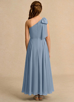 Azazie Guppy Junior Formal Flower Girl Dresses Dusty Blue A-Line One Shoulder Chiffon Dress image2