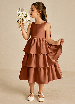 Azazie Margery Flower Girl Klänningar Klänning A-Linje i Stretch Satin Rosett image4