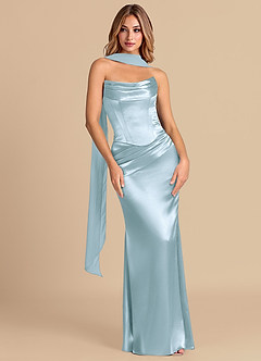 Azazie Sorrel 신부 들러리 드레스 인어 코르셋 메탈릭 새틴 바닥 길이 드레스 image3