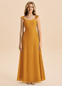 Azazie Mavie Junior A-Line Ruchede Chiffon Gulv-længde Junior brudepige Kjole image4