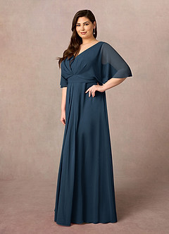 Azazie Oksana Mother of the Bride Dresses Dark Navy A-Line V-Neck Pleated Chiffon Dress image8