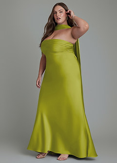 Azazie Saylor Vestidos de damas de honor Vestido Hierba De Limón de Satén Elástico de Corte Sirena con Palabra de honor image16