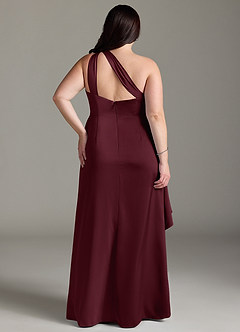 Azazie Maive Brautjungfernkleider Etui Gestreift Stretch-Satin Kleid Cabernetrot image7