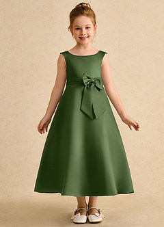 Azazie Eve Abiti da Ragazza di Fiori Abito A-Line in Raso Opaco Plissettato Oliva image4