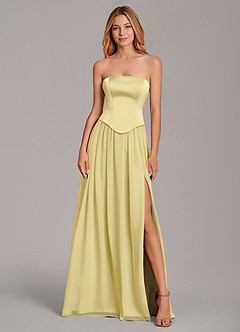 Azazie Cadence Bridesmaid Dresses Lemon Sorbet A-Line Corset Stretch Satin Convertible Dress image5