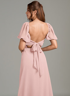 Azazie Phylicia Bridesmaid Dresses Powder Pink A-Line Bow Chiffon Dress image1