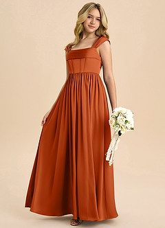 Azazie Hattie Junior Burnt Orange A-Line Pleated Stretch Satin Dress image6