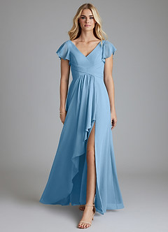 Azazie Omari Bridesmaid Dresses Steel Blue A-Line Chiffon Dress image3