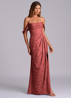 Azazie Johana Robes de demoiselle d'honneur Robe Sirène Convertible en Blumen-Burnout Épaules dénudées Terracotta image5