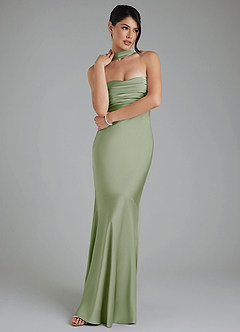 Azazie Marryn At-home Try On Dresses Dusty Sage Mermaid Sweetheart Neckline Stretch Satin Dress image5