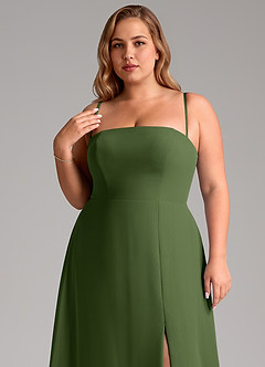Azazie Wren Bridesmaid Dresses Olive A-Line Side Slit Chiffon Convertible Dress image11