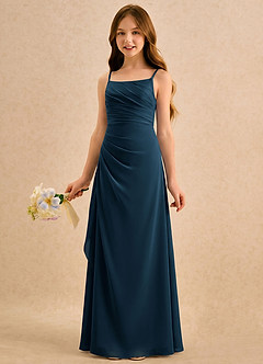 Azazie Cannoli Girls Formal Flower Girl Dresses Dark Navy A-Line Pleated Chiffon Dress image3