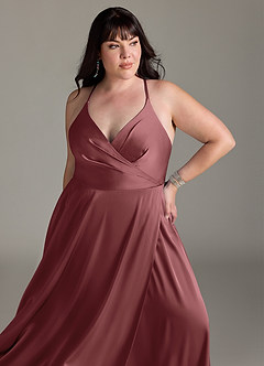 Azazie Davis Robes de demoiselle d'honneur Robe Trapèze en Satin extensible Plissée Améthyste image11