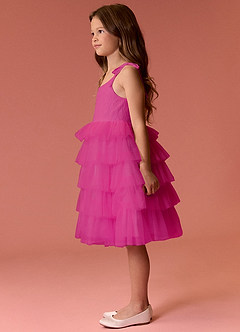 Barbie ♥ Azazie Vendita Finale Abito A-Line in Tulle Cinturino Spaghetti Fucsia image6