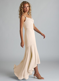 Azazie Summer Bridesmaid Dresses White Alabaster Mermaid Scoop Cowl Chiffon Dress image3