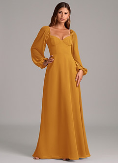 Azazie Annistyn Brudtärnklänningar Klänning av A-Linje i Chiffong Långärmad Knäck image5