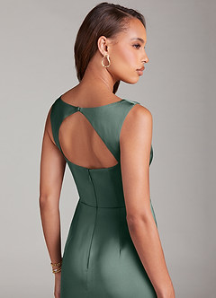 Azazie Flori Bridesmaid Dresses Sea Moss Sheath Side Slit Stretch Satin Dress image6