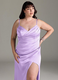Azazie Yola Bridesmaid Dresses Lilac Sheath V-Neck Pleated Stretch Satin Convertible Dress image14