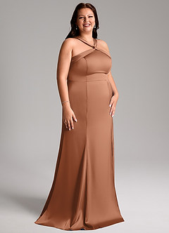 Azazie Rue Bridesmaid Dresses Bronzer A-Line Pleated Stretch Satin Dress image12