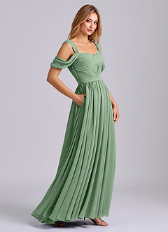 Azazie Koa 신부 들러리 드레스 A라인 오프 더 숄더 쉬폰 바닥 길이 드레스 image6