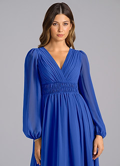 Azazie Palerma Brautjungfernkleider A-Linie Langarm Chiffon Kleid Königsblau image6