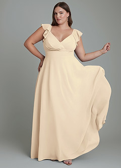 Azazie Leilani Bridesmaid Dresses Champagne A-Line Pleated Chiffon Dress image3